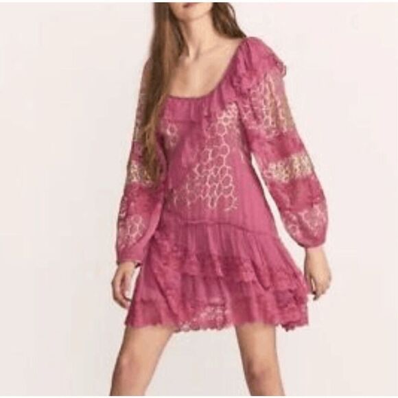 LoveShackFancy Angora Wild Rose Pink Lace Beaded Mini Dress Women's Size 2 NEW - Picture 1 of 6